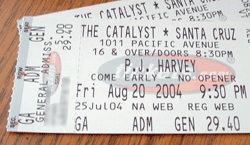 PJ Harvey West Coast tour announcement showing a Santa Cruz date