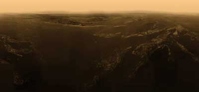 colored image of Huygens landing site on Titan
